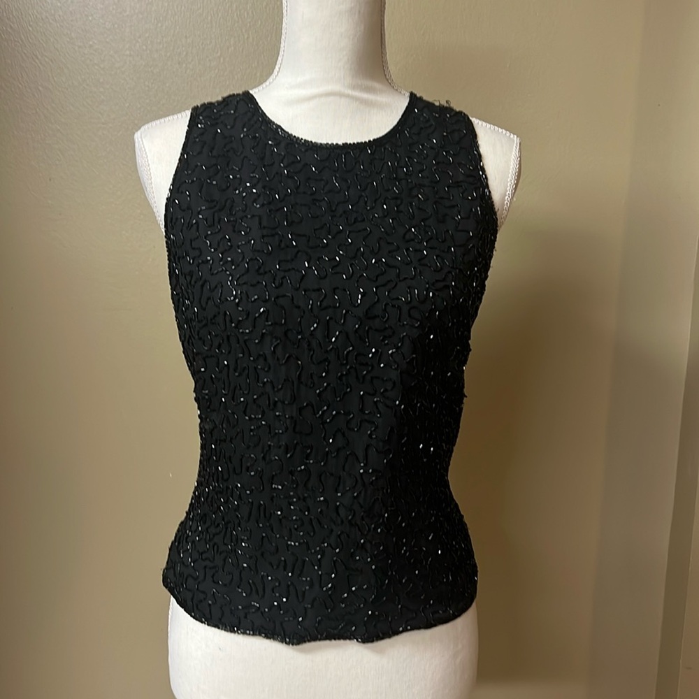 Laurence Kazar Paris- New York black beaded formal top